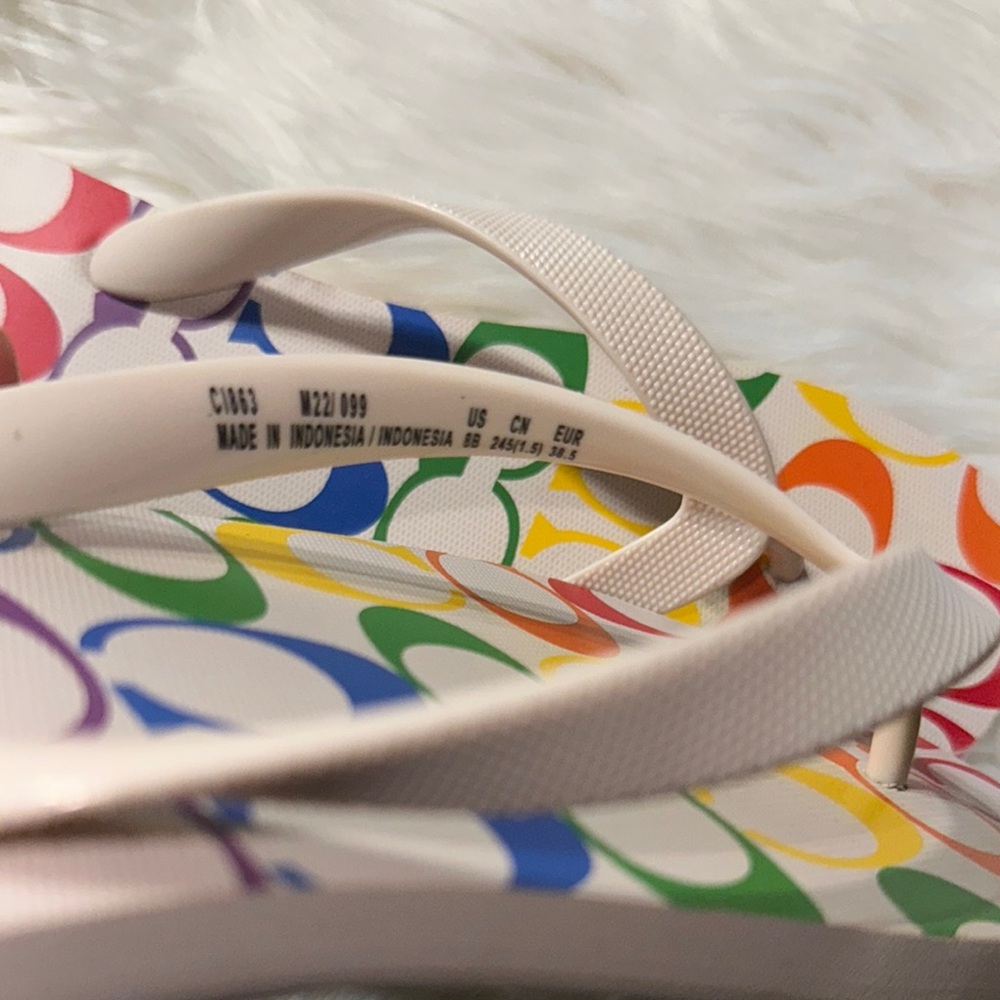 Coach Multicolor Logo Flip Flops - Picture 2 of 5